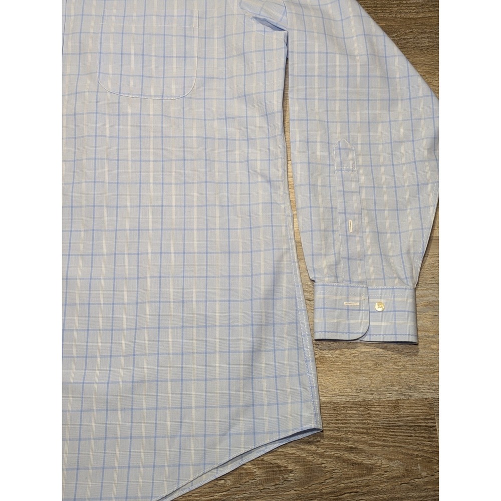 Brooks Brothers Regent Mens Large Blue Plaid Dress Shirt Non-Iron Cotton